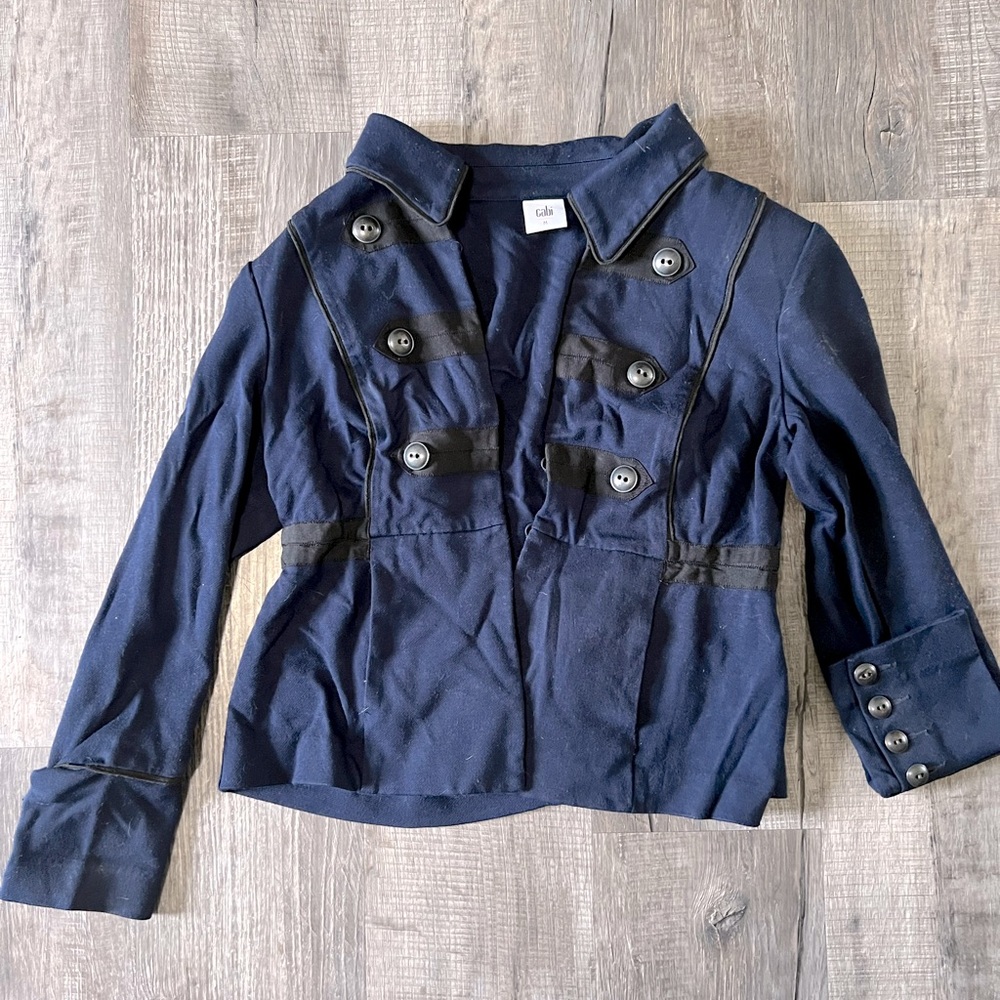 Cabi Blue military inspired ponte jacket